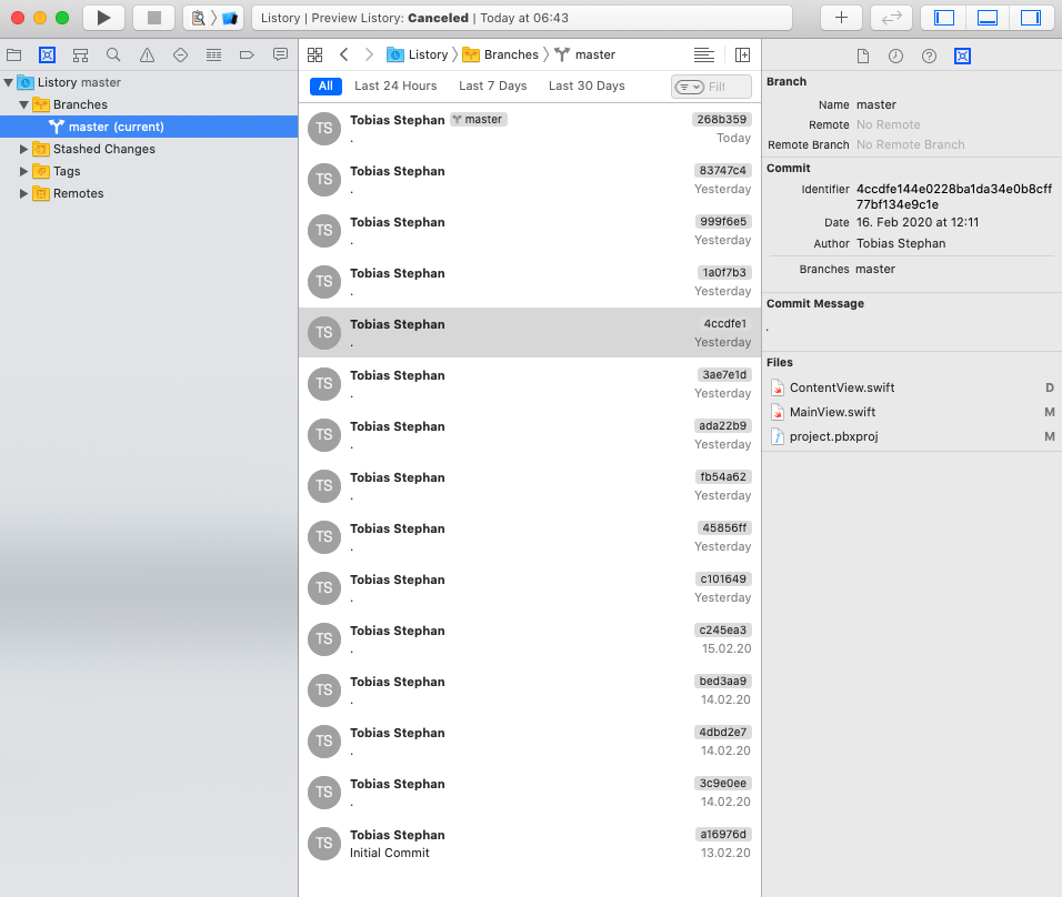 XCode Git Repository wiederherstellen