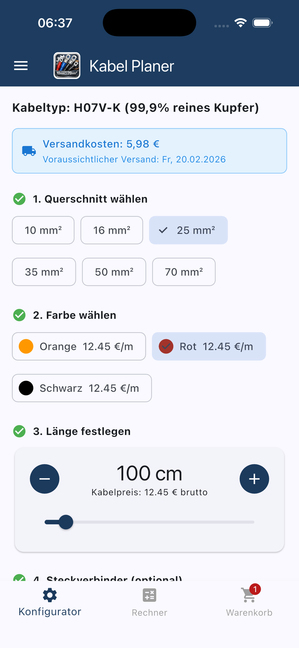 Kabel Planer App – Konfigurator