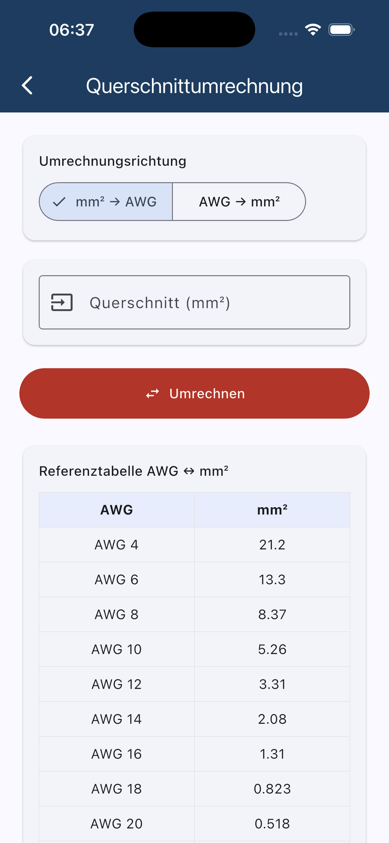 Querschnittsumrechnung