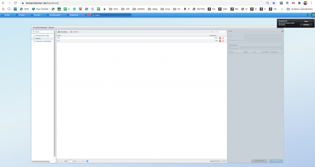 Shopware 5 Mehrwertsteuereinstellungen